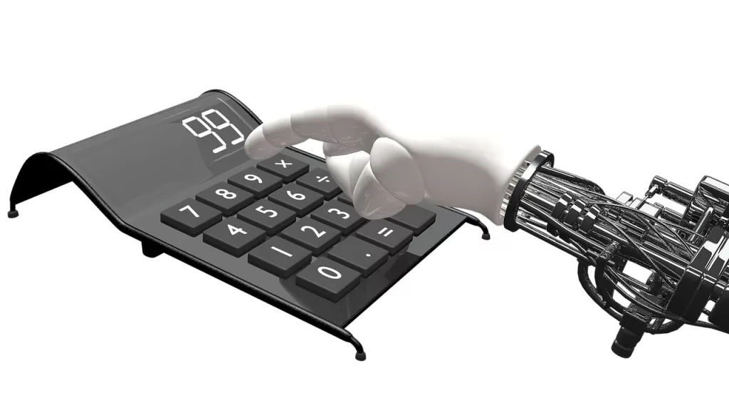 AI hand operating a calculator